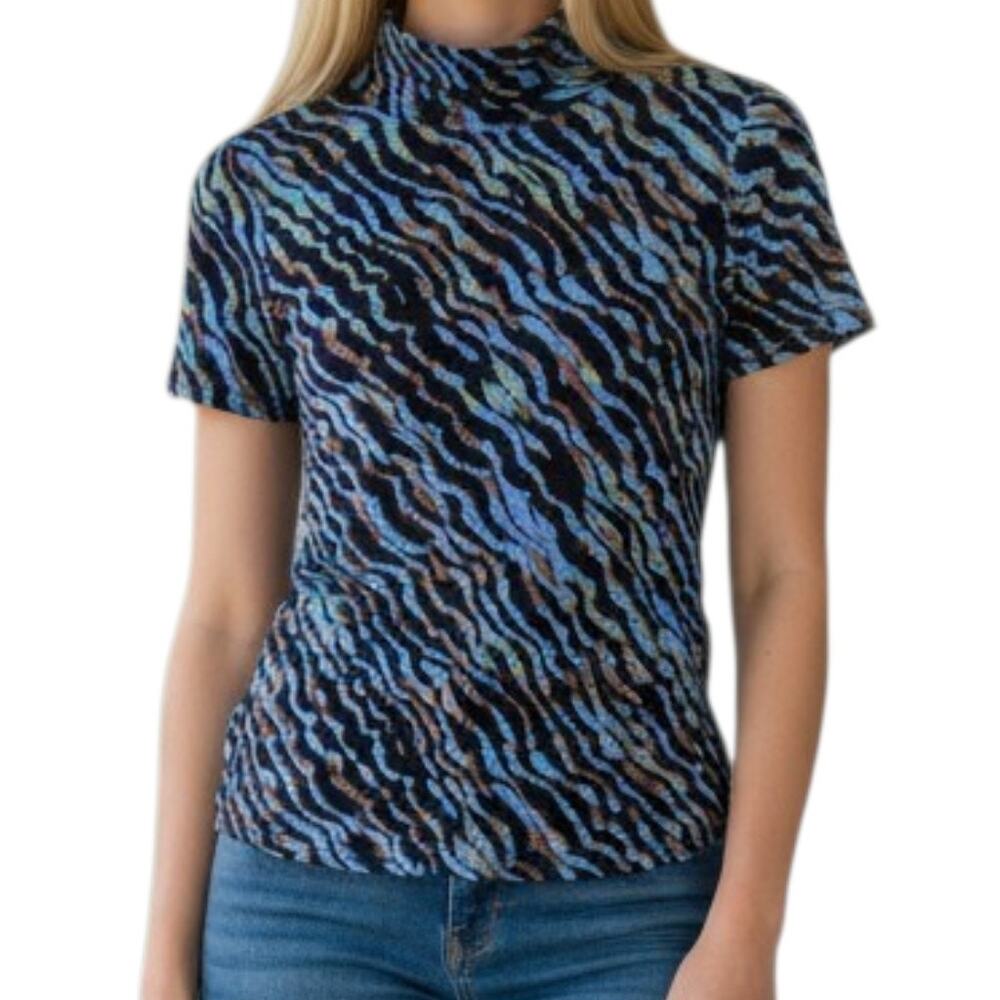 Women's Tyler Böe Turtleneck Top Short Sleeve All-Over Animal Wave Print Medium